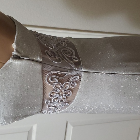 Bari Jay xs slinky silver maxi adorned with pearls mesh panels vintage - Picture 8 of 9